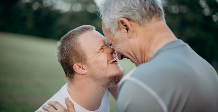 Father and son laughing